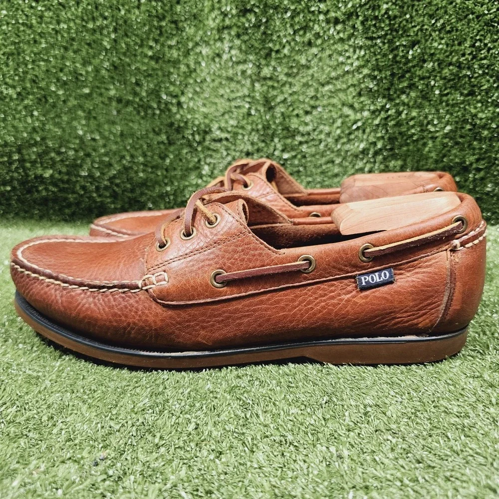 Polo Ralph Lauren Bienne Brown Leather Casual Boat Shoes Mens Size 10 D